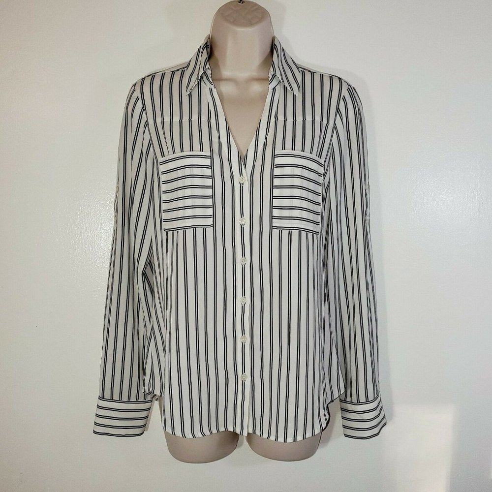 Express Womans Xsmall Blouse White Black Stripes
